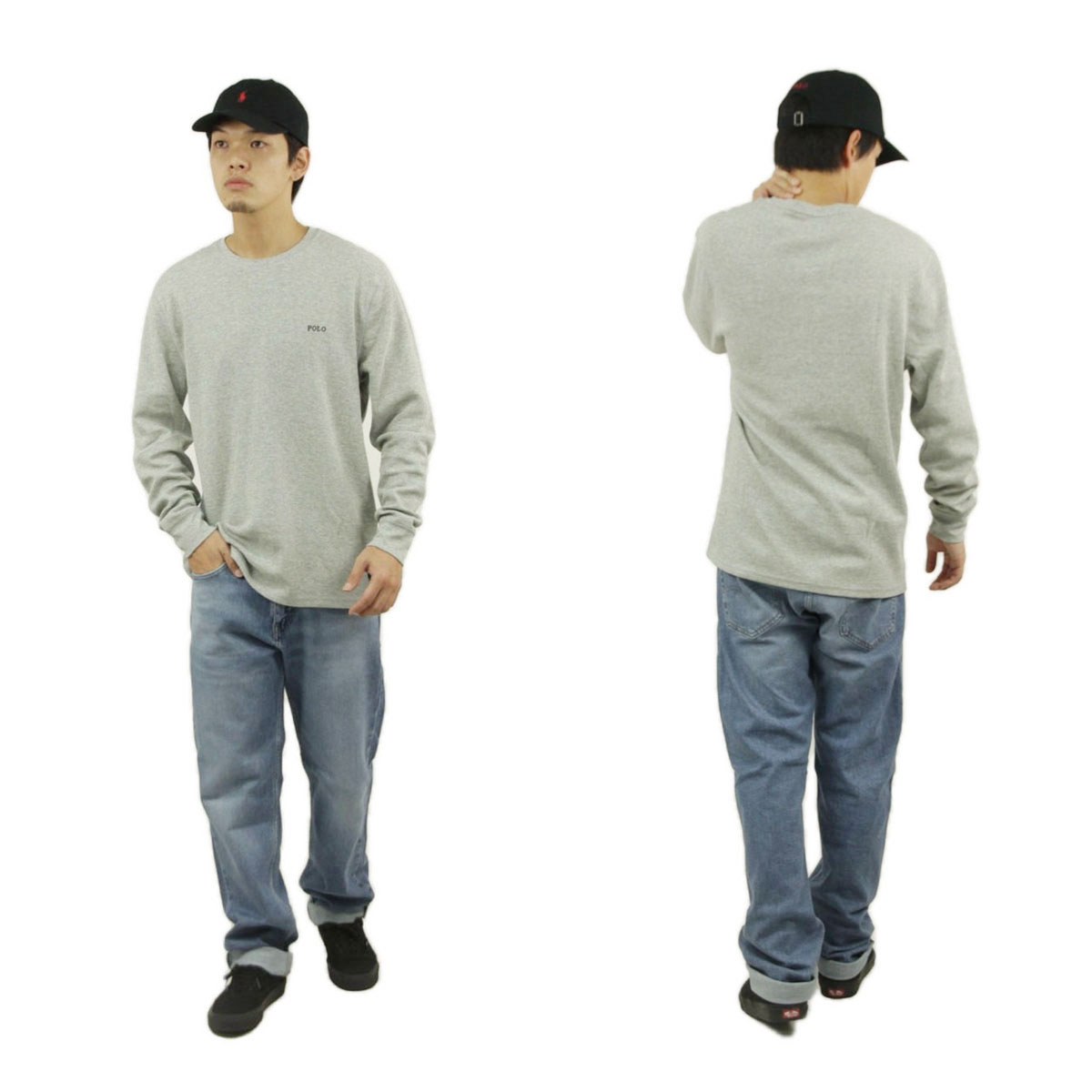 �ݥ� ���ե������ ��� ĹµT����� ������ POLO RALPH LAUREN �����ޥ�T����� ��åե����� ����T FOLDED WAFFLE LONG SLEEVE CREE TEE T-SHIRT PWLC2 CHARCOAL HEATHER / NEVIS LOGO