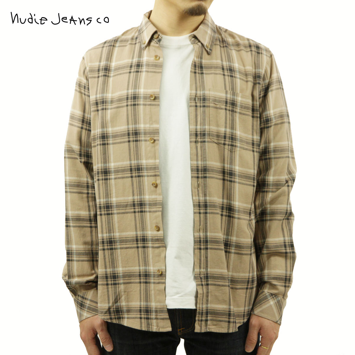 ̡ǥ å  Ź Nudie Jeans Ĺµ ܥ 奢륷 CHUCK CHECK SHIRT 140701 B16 BEIGE A62B B1C C1D D6E E18F