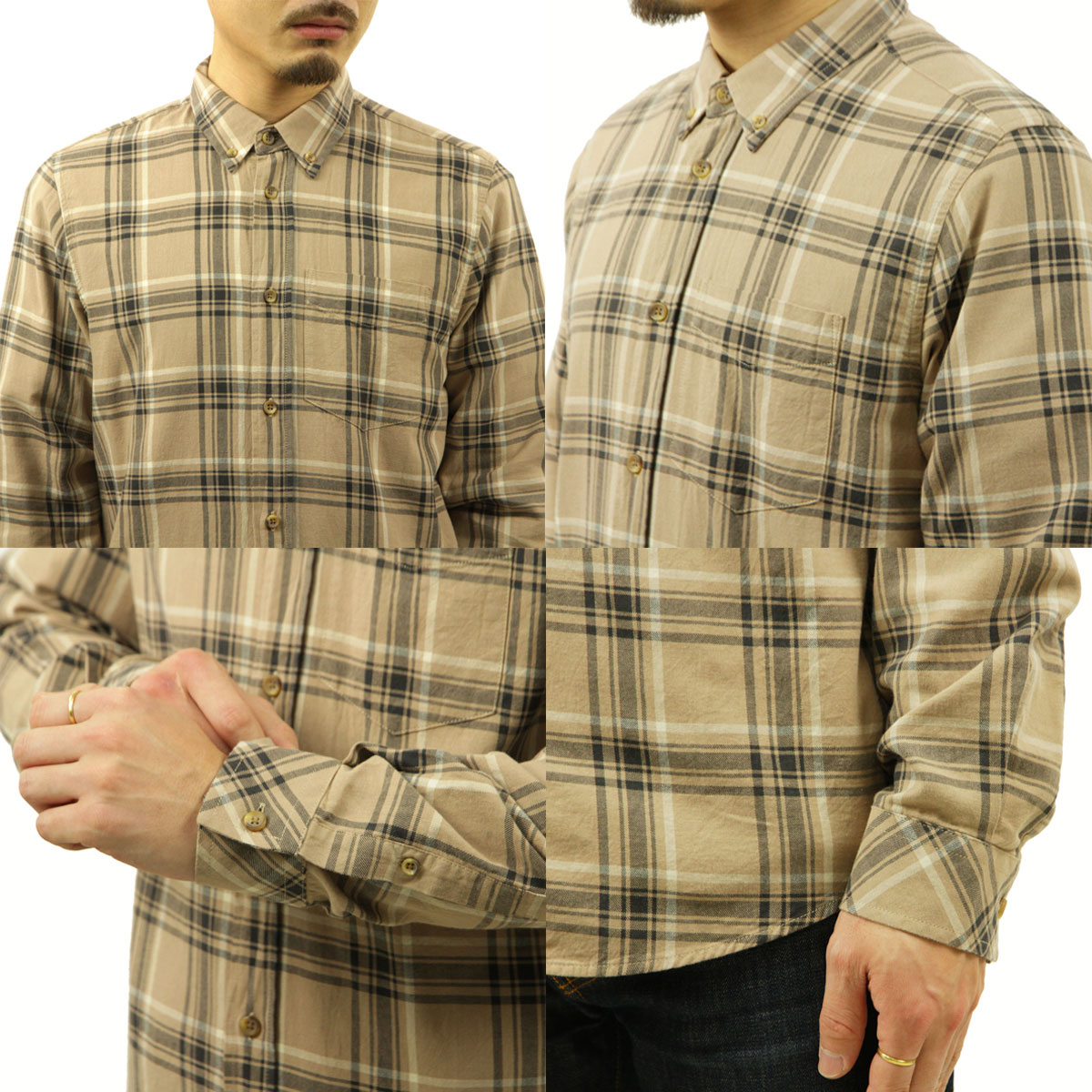 ̡ǥ å  Ź Nudie Jeans Ĺµ ܥ 奢륷 CHUCK CHECK SHIRT 140701 B16 BEIGE A62B B1C C1D D6E E18F