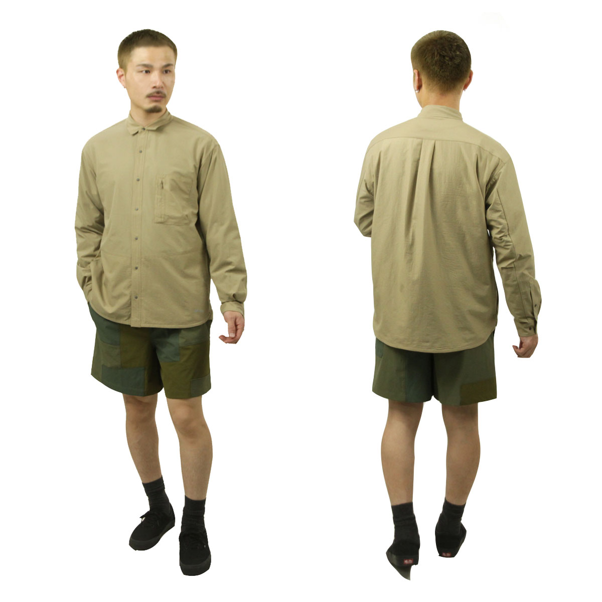 ��˥ե����� �����ȥɥ� ����������� ��� ���硼�ȥѥ�� ��������Ź UNFRM OUTDOOR STANDARD �ѥå���� �Х����ѥ�� 2WAY STRETCH PATCHWORK BAGGY SHORT PANTS 7696-OP OLIVE PATCHWORK