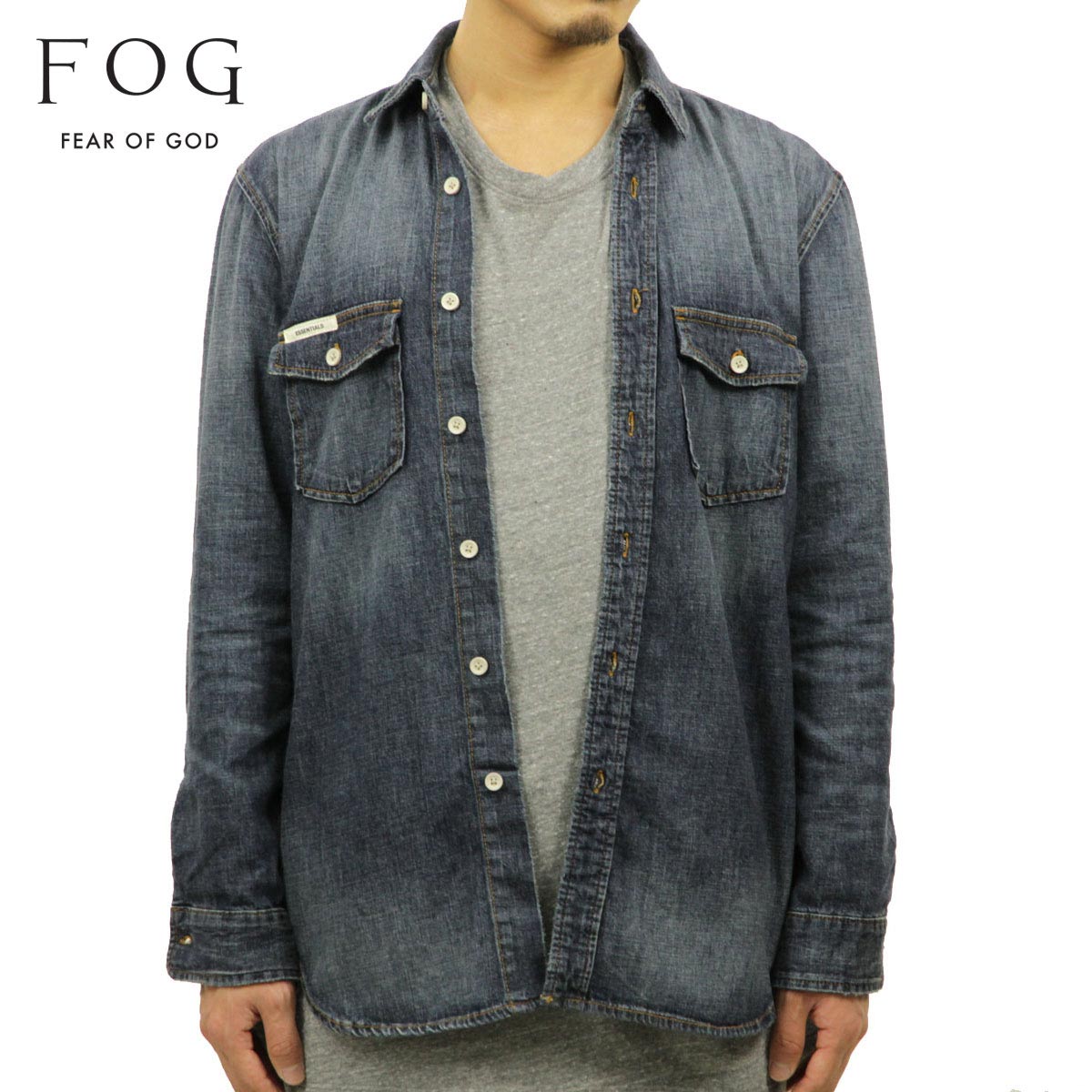 �ե������֥��å� fog essentials ����� ��� ������ FEAR OF GOD Ĺµ�ǥ˥ॷ��� FOG - FEAR OF GOD ESSENTIALS DENIM LONG SLEEVE BUTTON UP SHIRT DARK INDIGO AA5B B1C C1D D6E E06