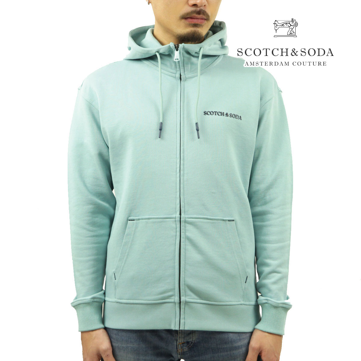 åɥ ѡ  Ź SCOTCH&SODA ݥ  åץåץѡ åȥѡ UNISEX ORGANIC COTTON FELPA LOGO ZIP UP HOODIE TURQUOISE 169325 0508 63864 52 A39B B1C C1D D5E E07F