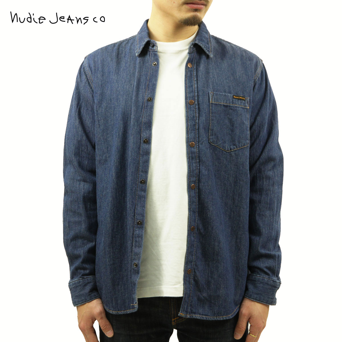 ̡ǥ ֥졼  Ź Nudie Jeans Ĺµ ܥ 奢륷 ALBERT CHAMBRAY SHIRT 140682 B26 DENIM A62B B1C C1D D6E E07F