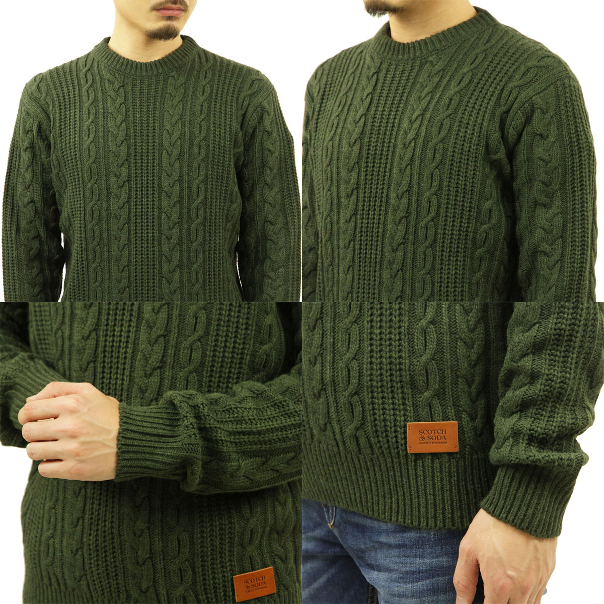�����å�����ɥ����� �������� ��� ��������Ź SCOTCH&SODA �˥å� ���롼�ͥå��������� WOOL-BLEND STRUCTURE KNIT SWEATER MILITARY 169257 0360 65405 55 A39B B1C C1D D7E E08F