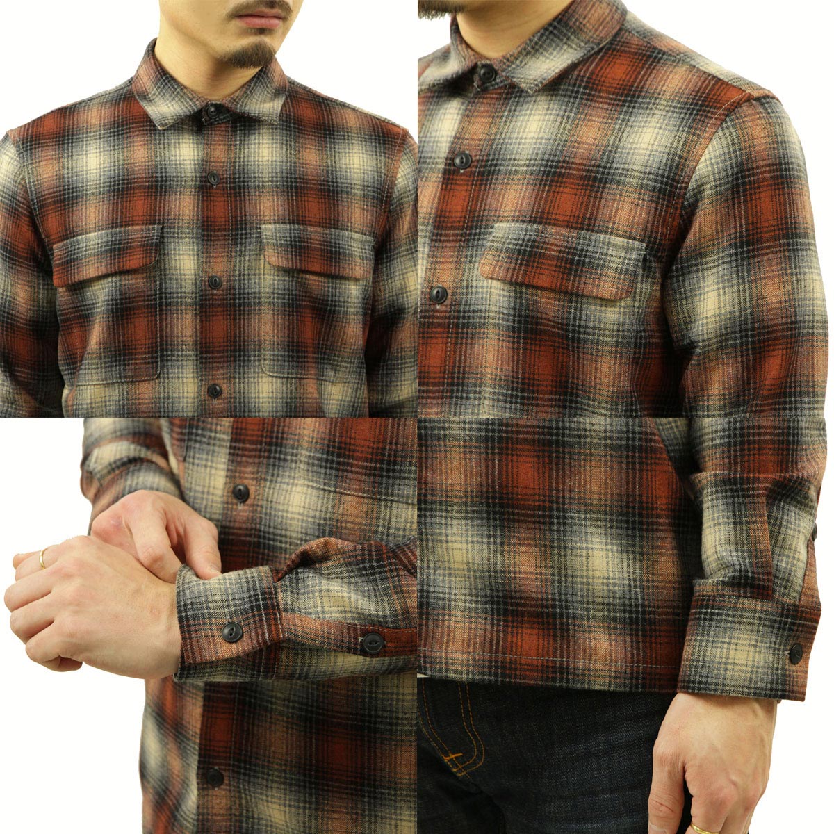 ̡ǥ å  Ź Nudie Jeans Ĺµ ܥ 奢륷 STEN SHADOW CHECK WOOL SHIRT 140709 R35 POPPY RED A62B B1C C1D D6E E11F