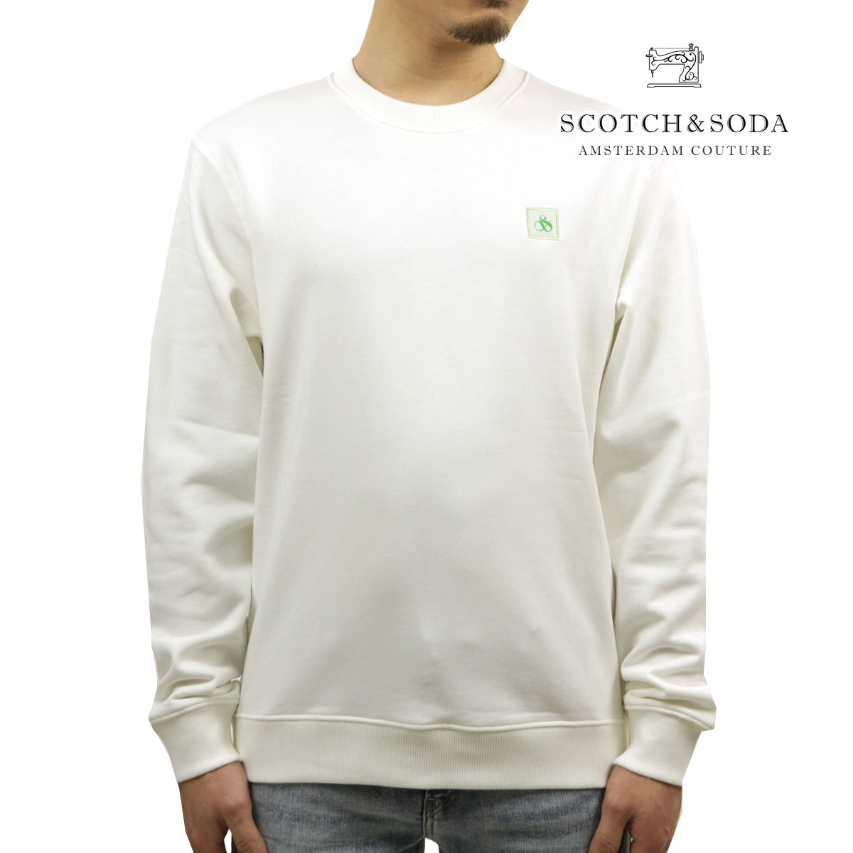 �����å�����ɥ����� ��� �������å� ��������Ź SCOTCH��SODA �ȥ졼�ʡ� �ե꡼�� ����ץ� ���� SEASONAL ESSENTIALS - CLASSIC LOGO BADGE SWEATSHIRT 171651 102 73800 00 DENIM WHITE A39B B1C C1D D5E E01F