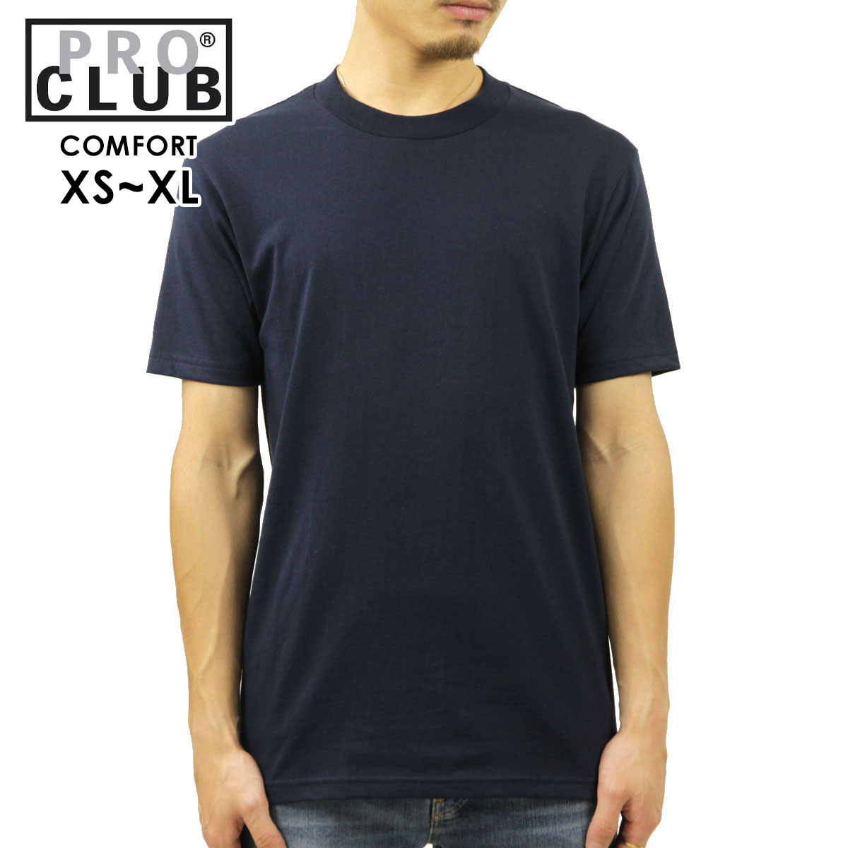 �ץ������ T����� ��� ������ PROCLUB ȾµT����� ���롼�ͥå�T����� COMFORT COTTON SHORT SLEEVE T-SHIRT NAVY #102  �礭�������� AB6B B1C C1D D1E E06F