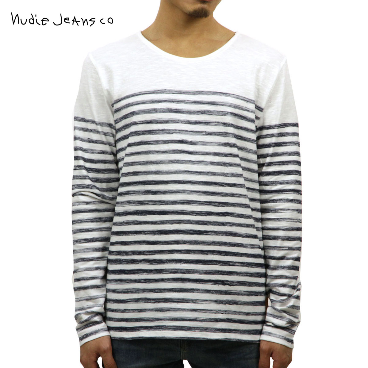 ̡ǥ T  Ź Nudie Jeans ĹµT L/S T-shirt 131346 4027 W21 Offwhite/Blue D15S25