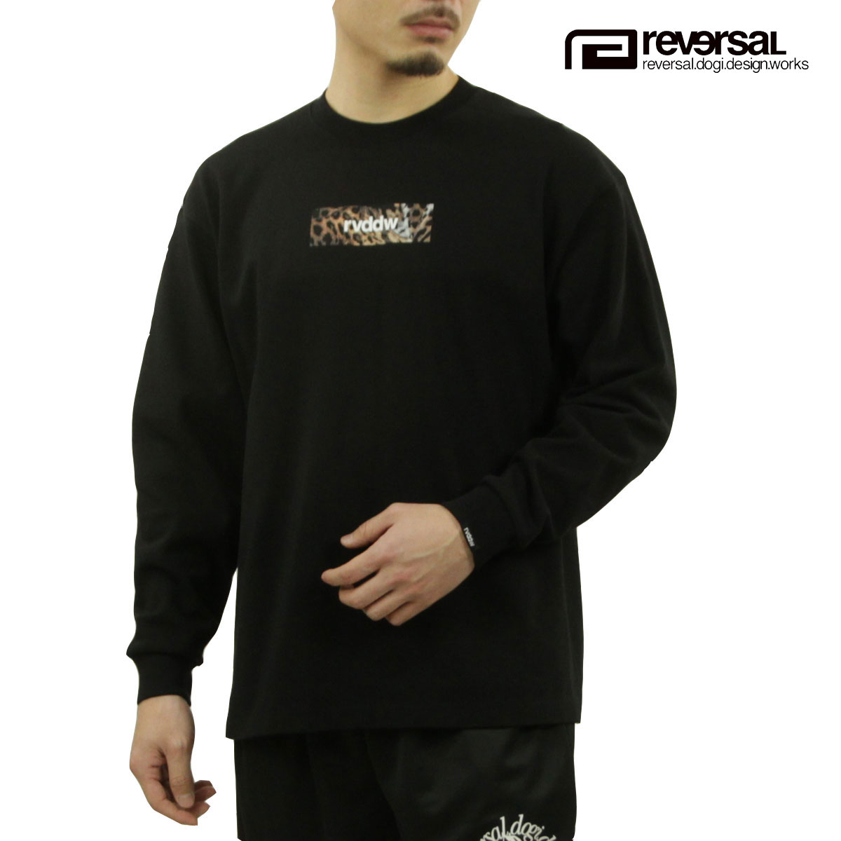 ��С����� ��� ĹµT����� ��������Ź REVERSAL ���롼�ͥå� �����С������� ���� LEOPARD BOX LOGO OVER SIZE LONG SLEEVE rv23aw101 BK BLACK A06B B1C C1D D2E E13F