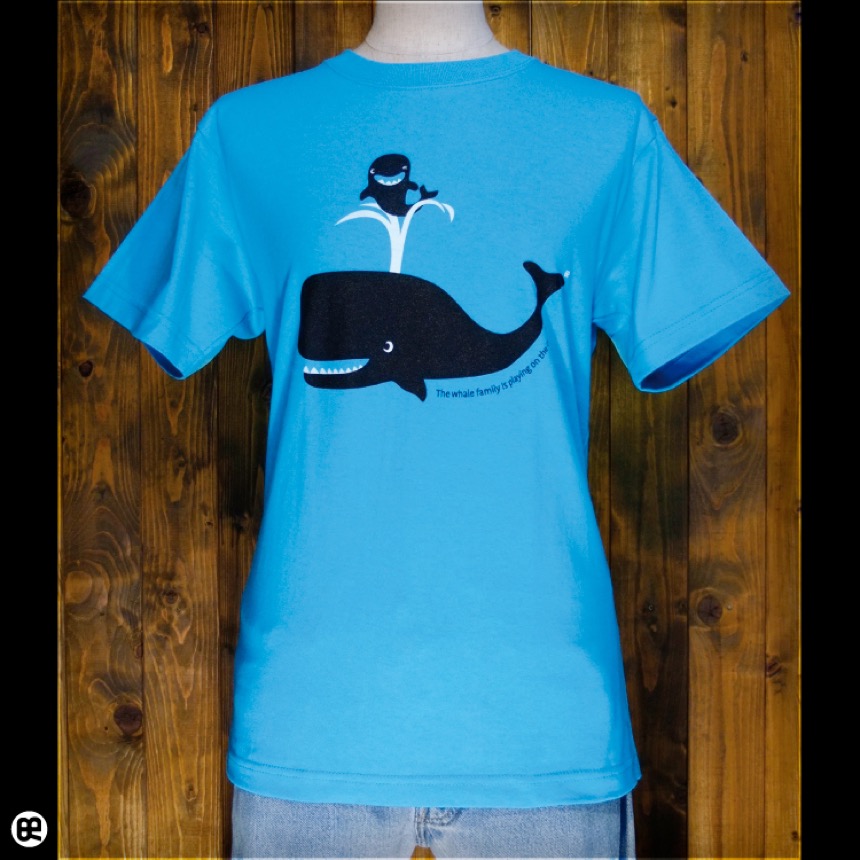 クジラの親子：カリビアンブルー：Tシャツ