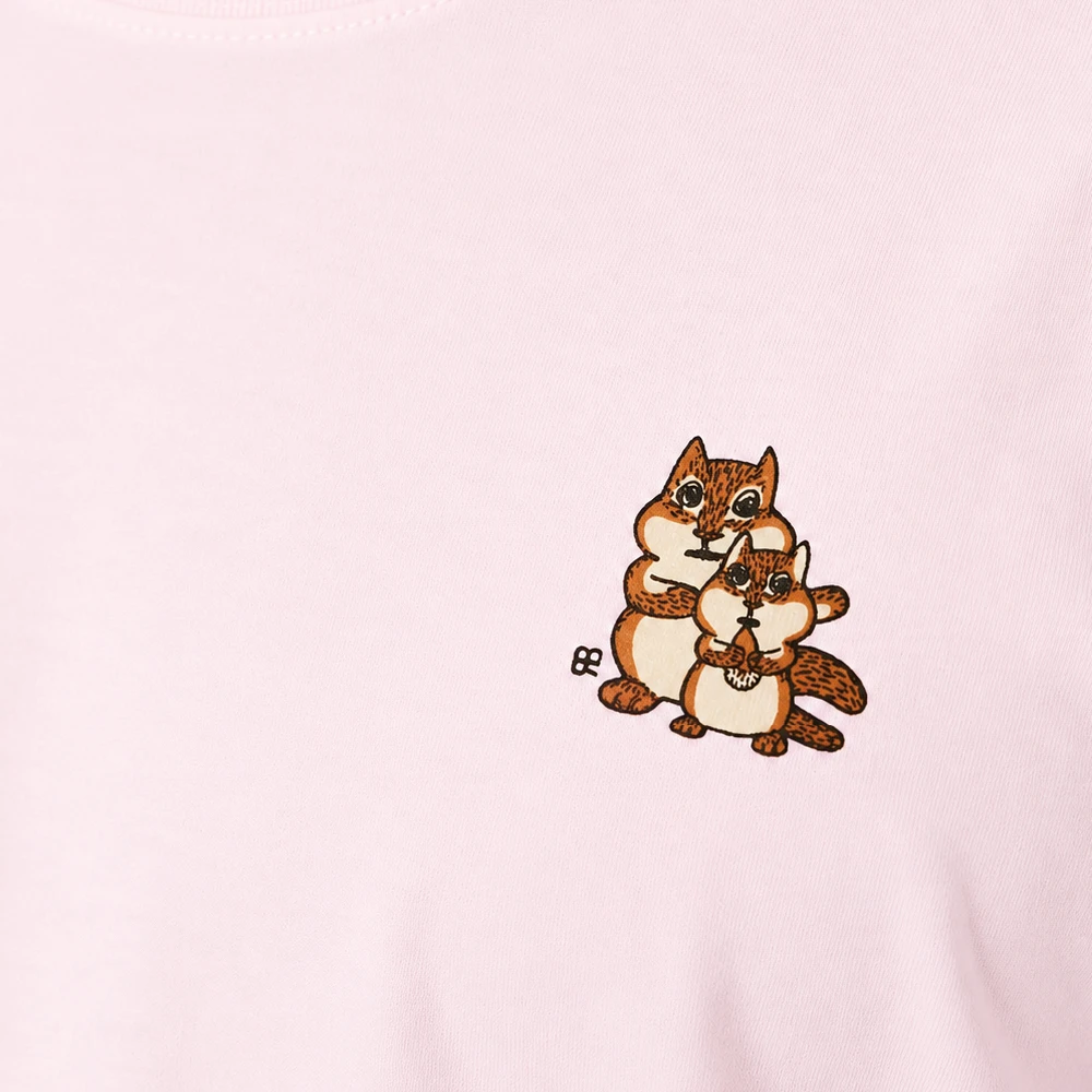 リスの親子：フロストピンク：Tシャツ