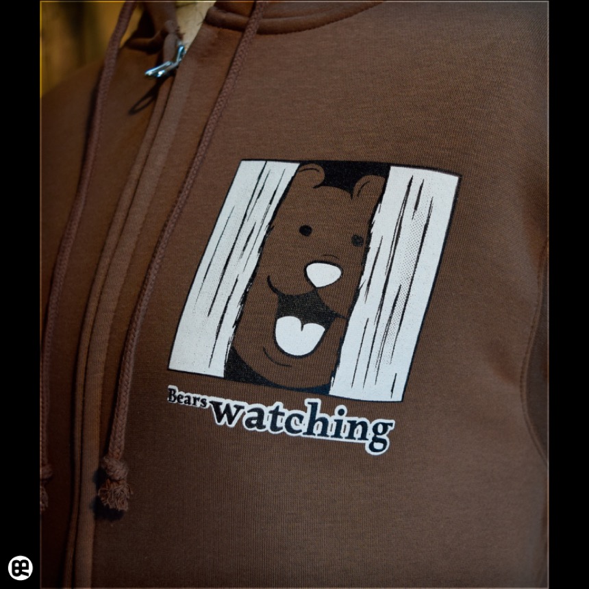ジップパーカー：厚地裏起毛：bears watcing：ダークブラウン