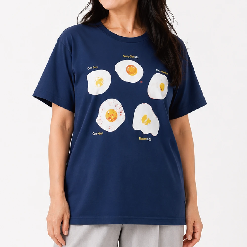 目玉焼き：インディゴ：Tシャツ