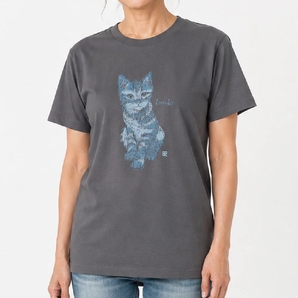 こねこ：チャコール：Tシャツ