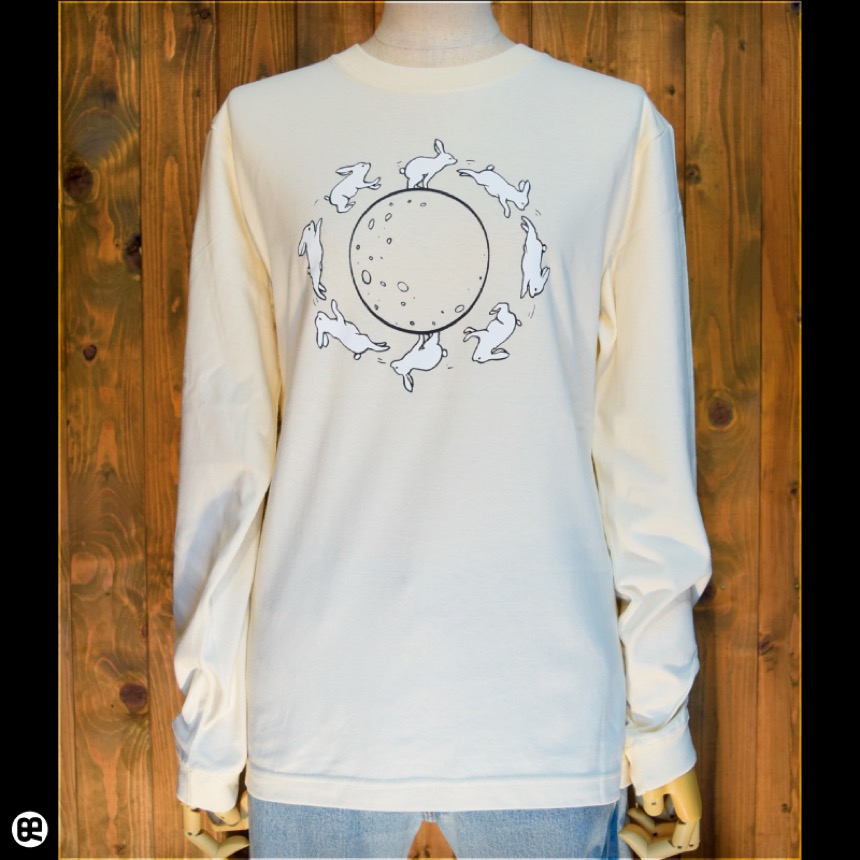 1.6インチリブロンT：回る月と兎：ビンテージイエロー