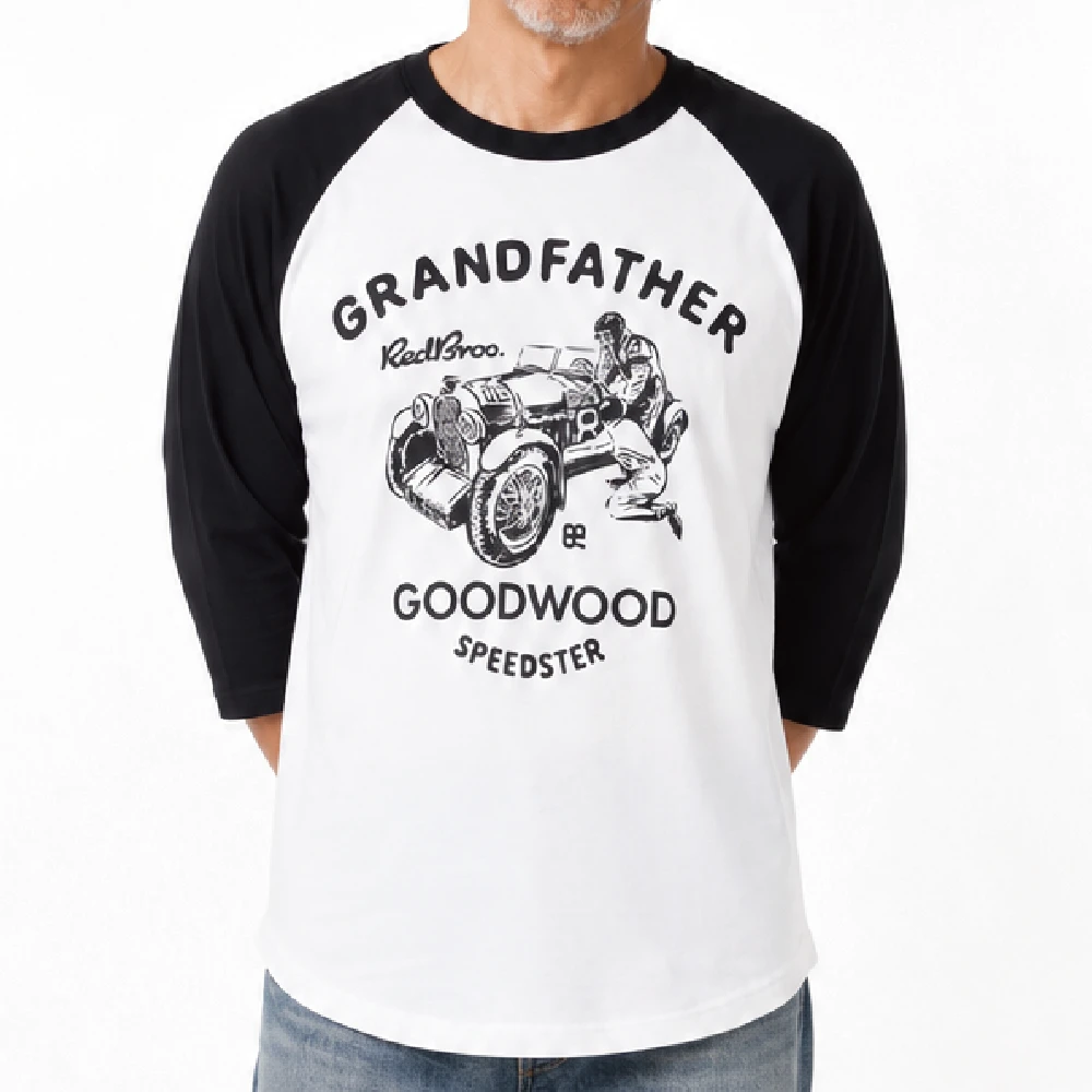 5.6oz.ラグラン７分袖：grandfather：ホワイト/ブラック
