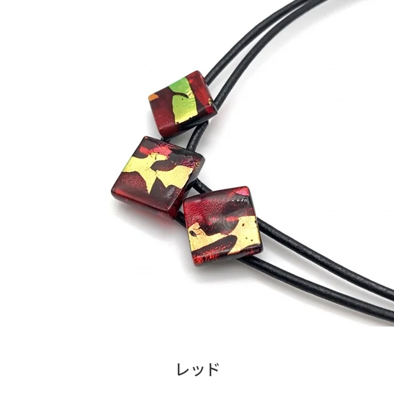 Mix] ネックレス(ガラス3連・革紐タイプ)全2色 | 福村硝子 | ものと