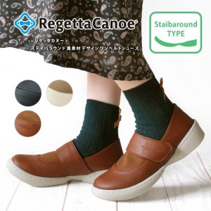 リゲッタカヌー RegettaCanoe CJSR-7202 ステイバラウンド 異素材デザインワンベルトシューズ
