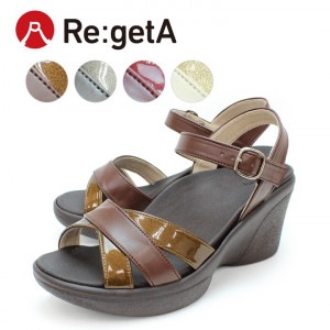 リゲッタ Re:getA R-1015 サンダル レディース ウェッジソール 厚底 異素材MIX バックストラップ