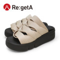 Re:getA リゲッタ レディース 編み込み風厚底サンダル