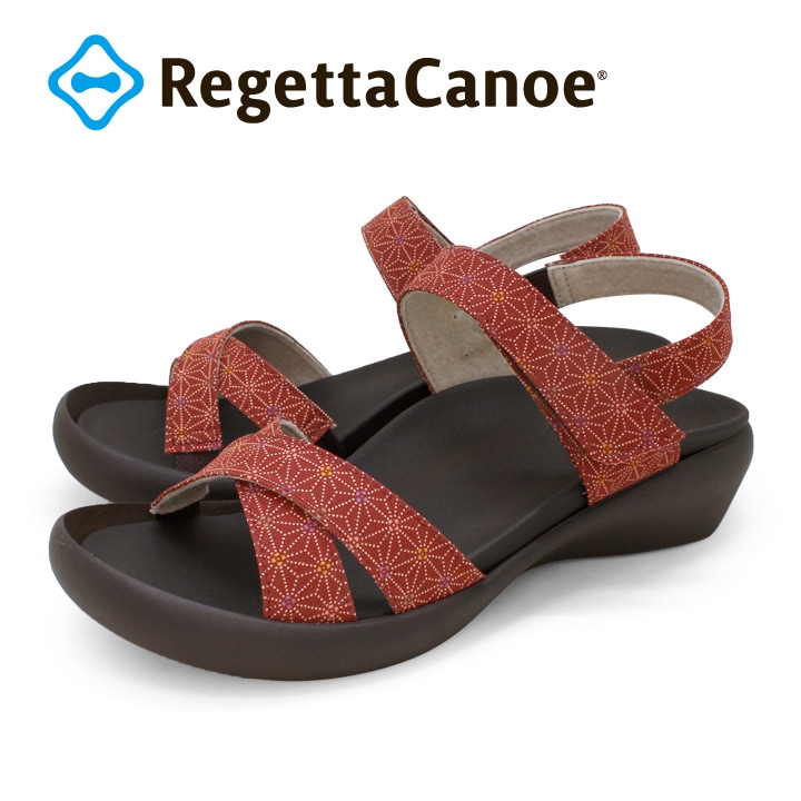 サマーセール開催！ リゲッタカヌー RegettaCanoe CJFW-3518 和柄 サンダル 麻の葉 フラットウェッジヒール バックベルト サンダル ストラップ クロスベルト ローヒール 浴衣 レディース 母の日 履きやすい 疲れにくい