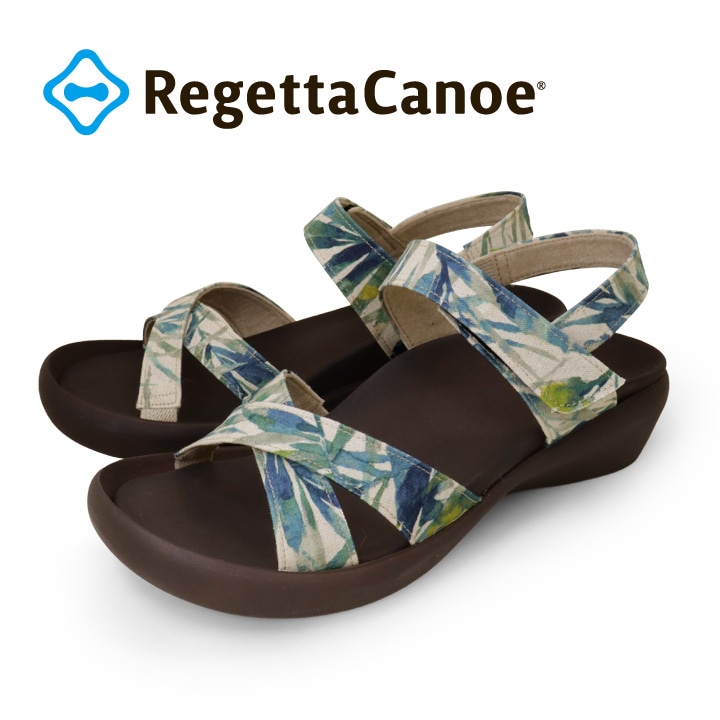 ★限定セール★ リゲッタカヌー RegettaCanoe CJFW-3520 ボタニカル柄 総柄 フラットウェッジヒール クロスベルトサンダル レディース バックベルト 歩きやすい 履きやすい 疲れにくい