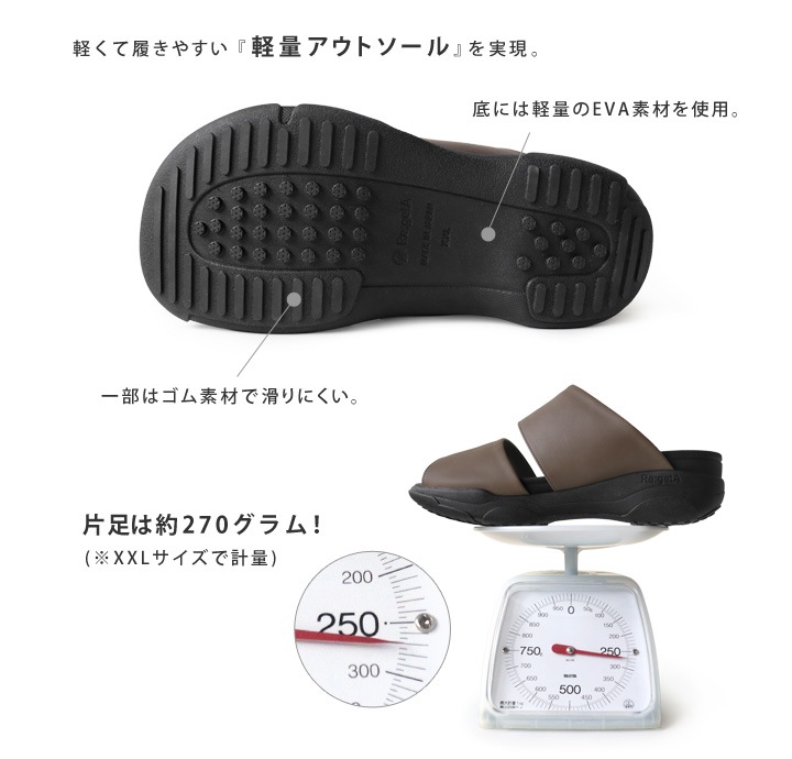 リゲッタ Re:getA RE-3004 メンズ 軽量 厚底 ダブルベルトサンダル メッシュ フラット 歩きやすい 履きやすい 痛くなりにくい EVA 父の日