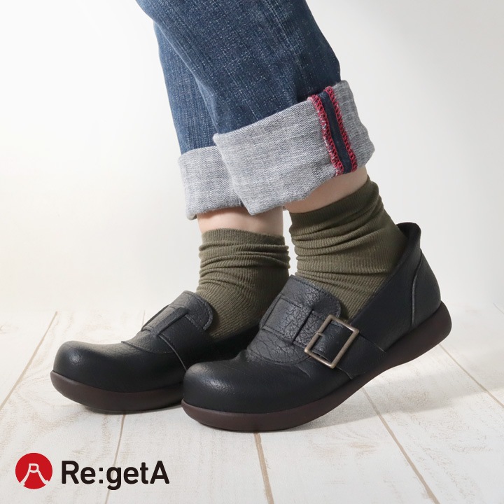 リゲッタ Re:getA R-370 スットオン ハンズフリーシューズ ベルト付シューズ バックル 軽量 履きやすい 疲れにくい 歩きやすい 母の日 すっとん