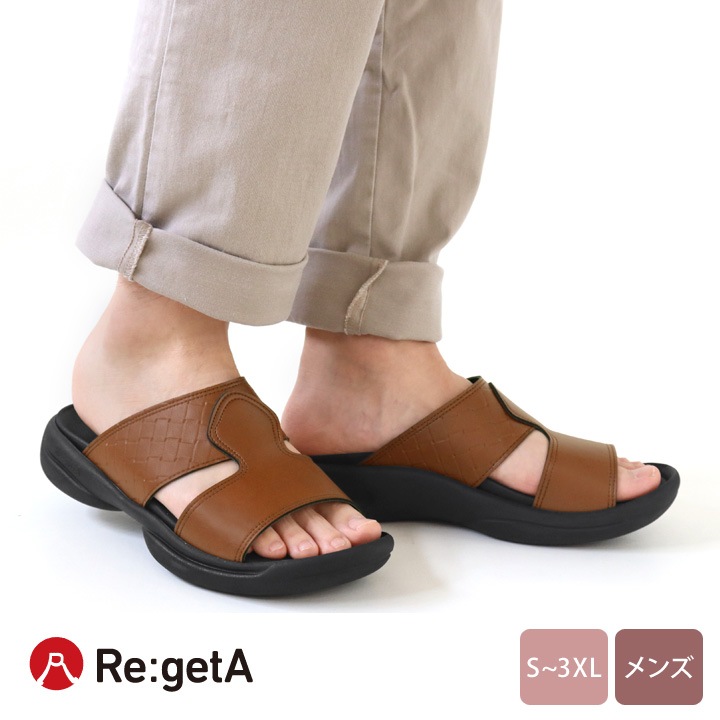 Re:getA リゲッタ メンズ メッシュ風エンボス加工 軽量サンダル