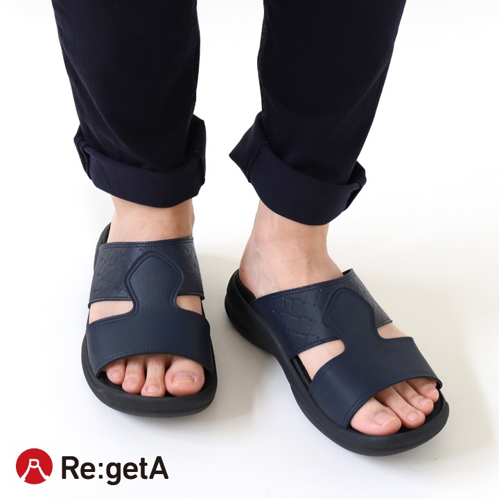 Re:getA リゲッタ メンズ メッシュ風エンボス加工 軽量サンダル
