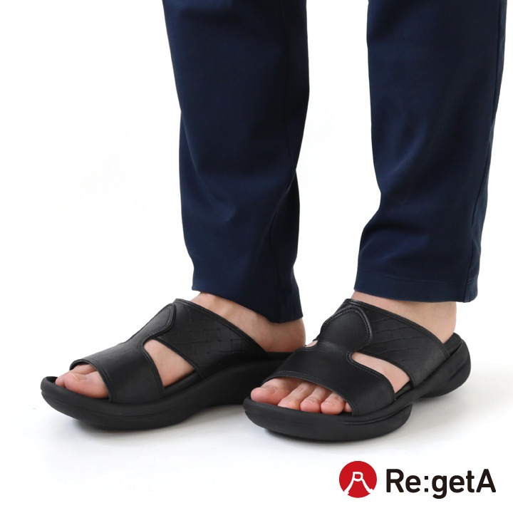Re:getA リゲッタ メンズ メッシュ風エンボス加工 軽量サンダル