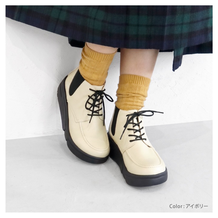 Re:getA リゲッタ レディース 軽量厚底 サイドゴア ハイカットレースアップシューズ RE-170