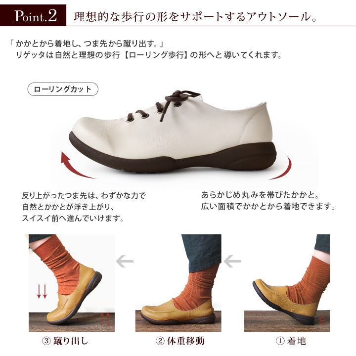 Re:getA リゲッタ R-071b レースアップシューズ ぺたんこ 履きやすい 歩きやすい 痛くない シューズ 紐靴