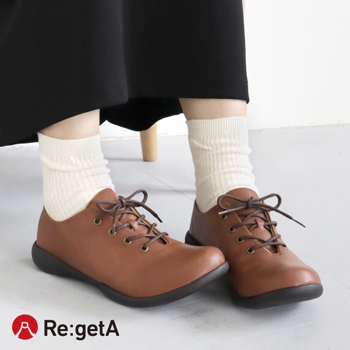 Re:getA リゲッタ R-071b レースアップシューズ ぺたんこ 履きやすい