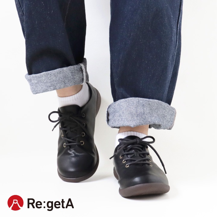 Re:getA リゲッタ R-071b レースアップシューズ ぺたんこ 履きやすい 歩きやすい 痛くない シューズ 紐靴