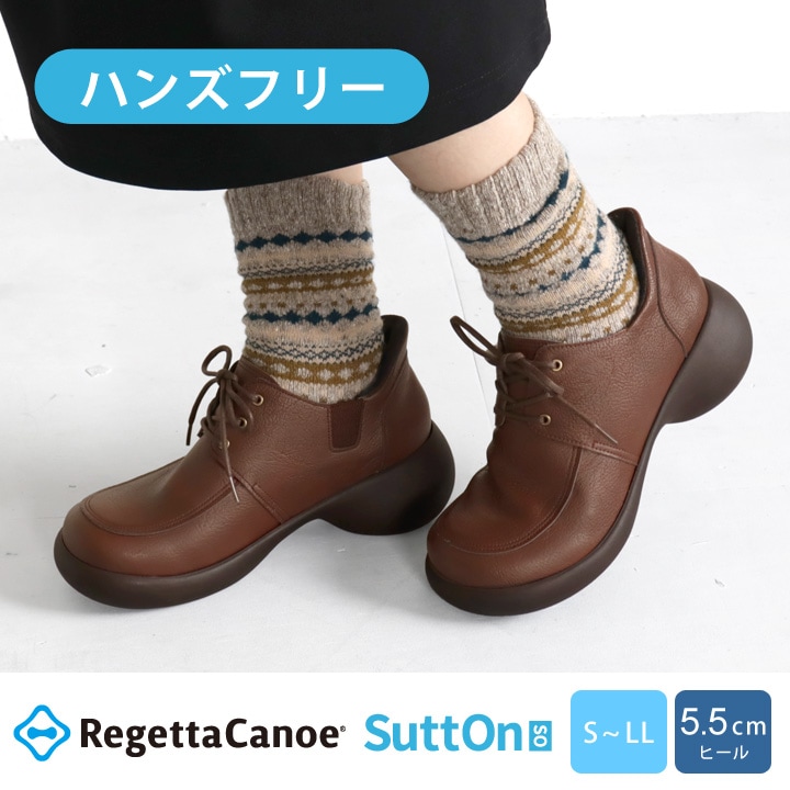 リゲッタカヌー RegettaCanoe CJES-6142 エッグヒール スットオン ハンズフリー レースアップシューズ 紐靴 レディース 厚底 歩きやすい 履きやすい