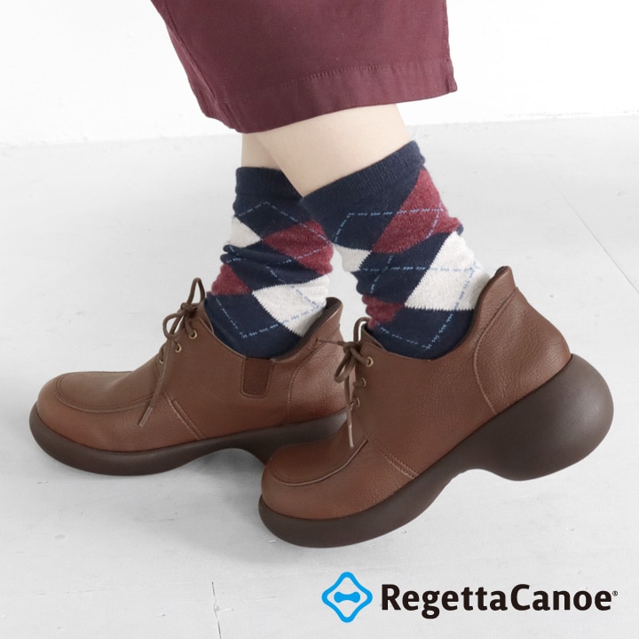 リゲッタカヌー RegettaCanoe CJES-6142 エッグヒール スットオン ハンズフリー レースアップシューズ 紐靴 レディース 厚底 歩きやすい 履きやすい