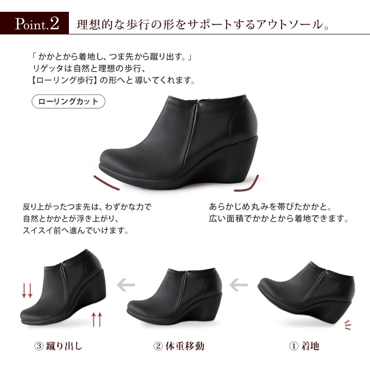 Re:getAリゲッタ R-1978 サイドファスナー ウェッジヒール アンクル丈 ブーティ シンプル 7cmヒール 履きやすい 歩きやすい 痛くない