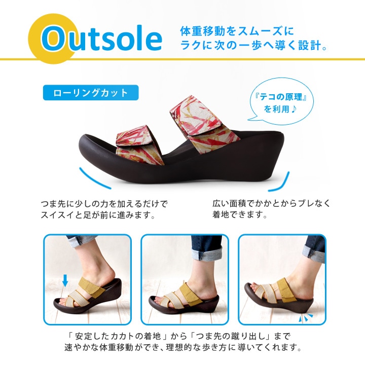 リゲッタカヌー RegettaCanoe CJLW-5540 ボタニカル柄 総柄 ローウェッジヒール 2本ベルト サンダル レディース つっかけ 歩きやすい 履きやすい 疲れにくい