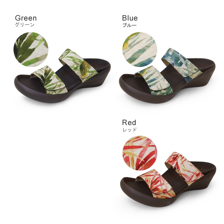 リゲッタカヌー RegettaCanoe CJLW-5540 ボタニカル柄 総柄 ローウェッジヒール 2本ベルト サンダル レディース つっかけ 歩きやすい 履きやすい 疲れにくい