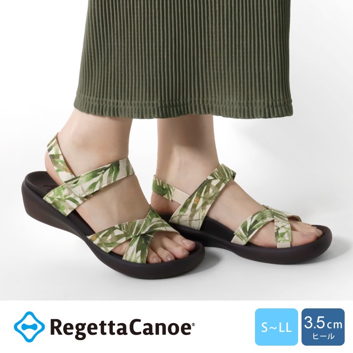 リゲッタカヌー RegettaCanoe CJFW-3520 ボタニカル柄 総柄 フラットウェッジヒール クロスベルトサンダル レディース バックベルト 歩きやすい 履きやすい 疲れにくい