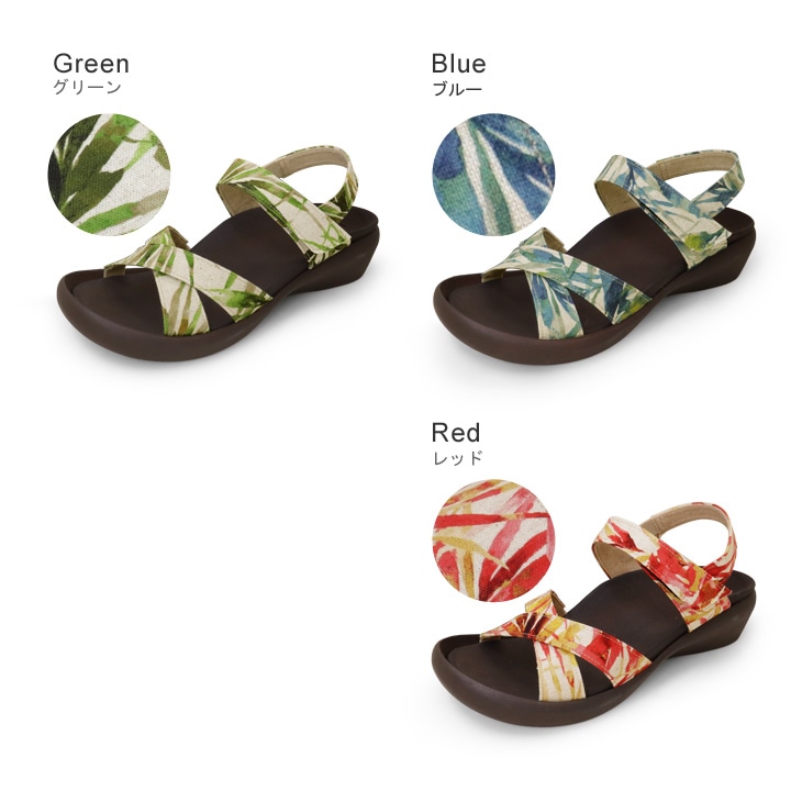リゲッタカヌー RegettaCanoe CJFW-3520 ボタニカル柄 総柄 フラットウェッジヒール クロスベルトサンダル レディース バックベルト 歩きやすい 履きやすい 疲れにくい