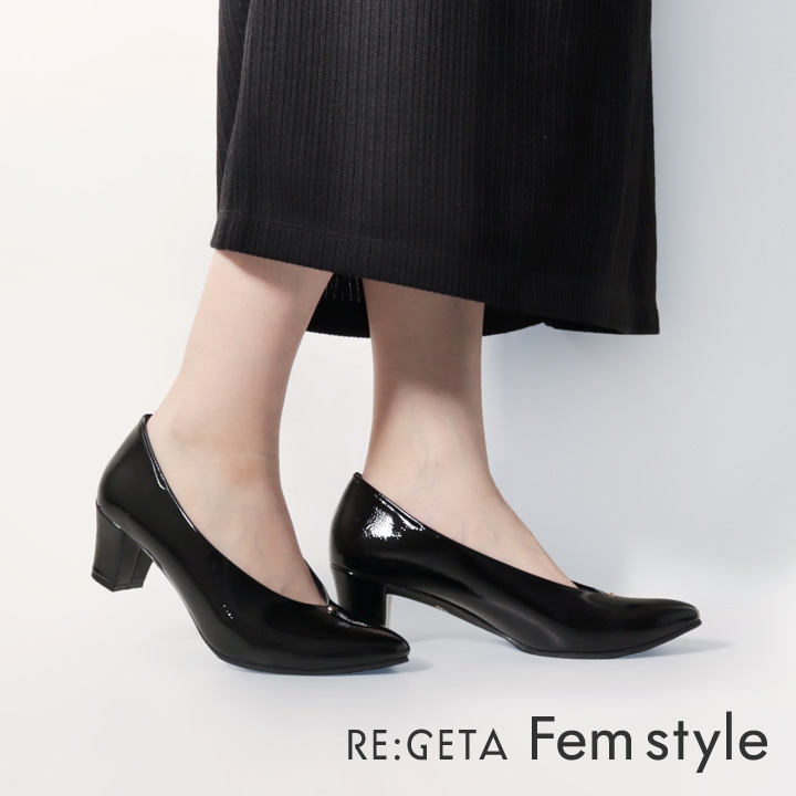 リゲッタ フェムスタイル RE:GETA Femstyle AMR-501 ポインテッドトゥパンプス エナメル 5.5cmヒール ミドルヒール フォーマル カジュアル エレガント チャンキーヒール 結婚式 入学式 卒業式