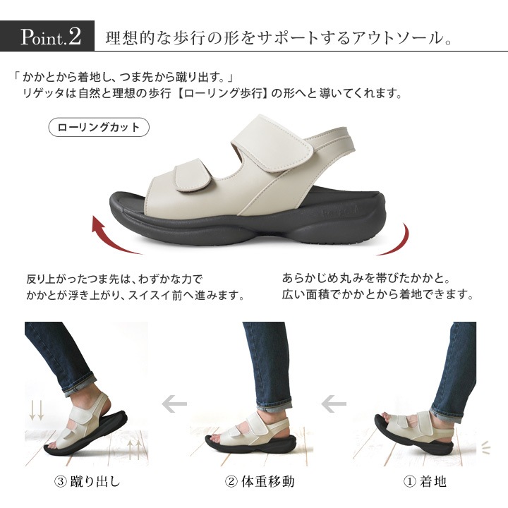 リゲッタ　Re:getA　re-3095 ベルクロサンダル/レディース