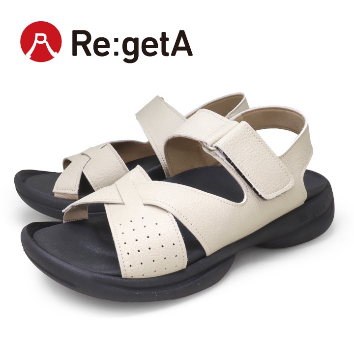 Re:getA　-リゲッタ-　re-3094 クロスベルトグミサンダル レディース 軽量 ベルクロ ローヒール 履きやすい 歩きやすい 痛くなりにくい