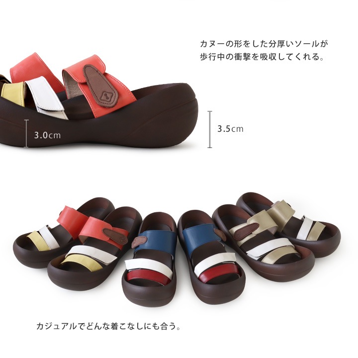 リゲッタカヌー RegettaCanoe CJBF-5148a ビッグフット レディース トリコロールサンダル 面テープ 履きやすい 歩きやすい 疲れにくい
