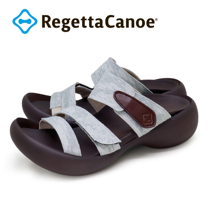 リゲッタカヌー RegettaCanoe <br>CJEG-5255  エッグヒール 3本ベルトサンダル ジャガード織 履きやすい 歩きやすい 痛くなりにくい