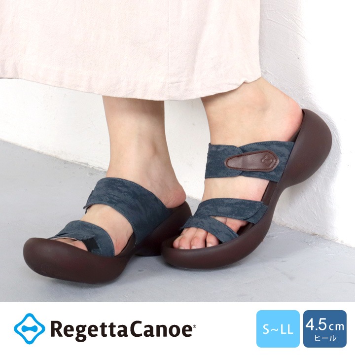 リゲッタカヌー RegettaCanoe <br>CJEG-5255  エッグヒール 3本ベルトサンダル ジャガード織 履きやすい 歩きやすい 痛くなりにくい