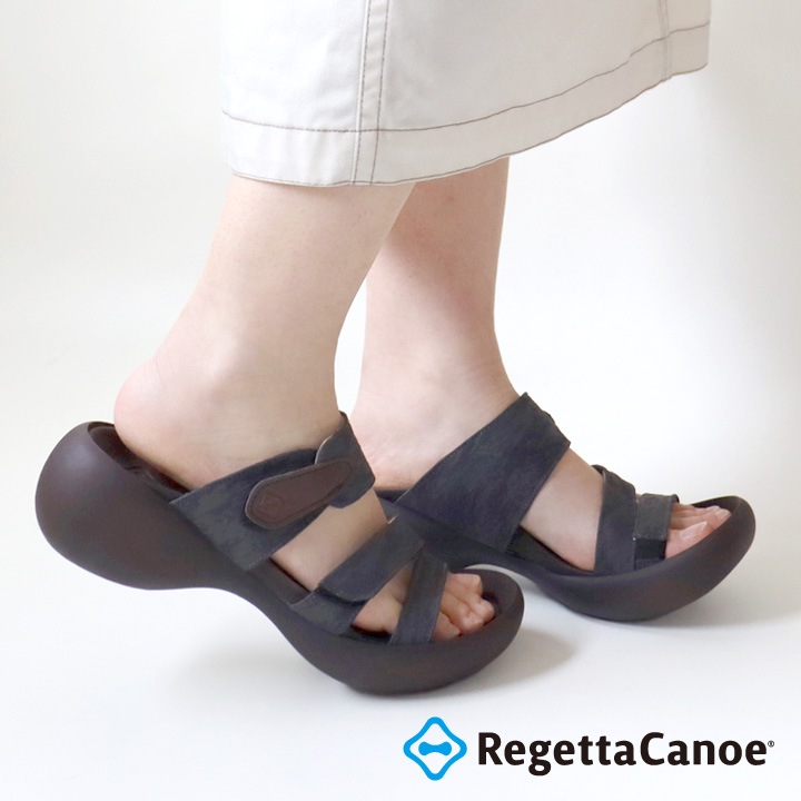 リゲッタカヌー RegettaCanoe <br>CJEG-5255  エッグヒール 3本ベルトサンダル ジャガード織 履きやすい 歩きやすい 痛くなりにくい