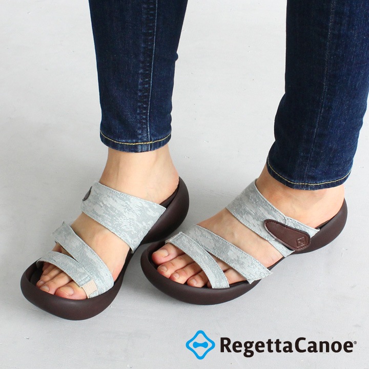 リゲッタカヌー RegettaCanoe <br>CJEG-5255  エッグヒール 3本ベルトサンダル ジャガード織 履きやすい 歩きやすい 痛くなりにくい